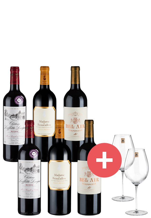 6er-Paket Premium Bordeaux-Weine + GRATIS Gläser 